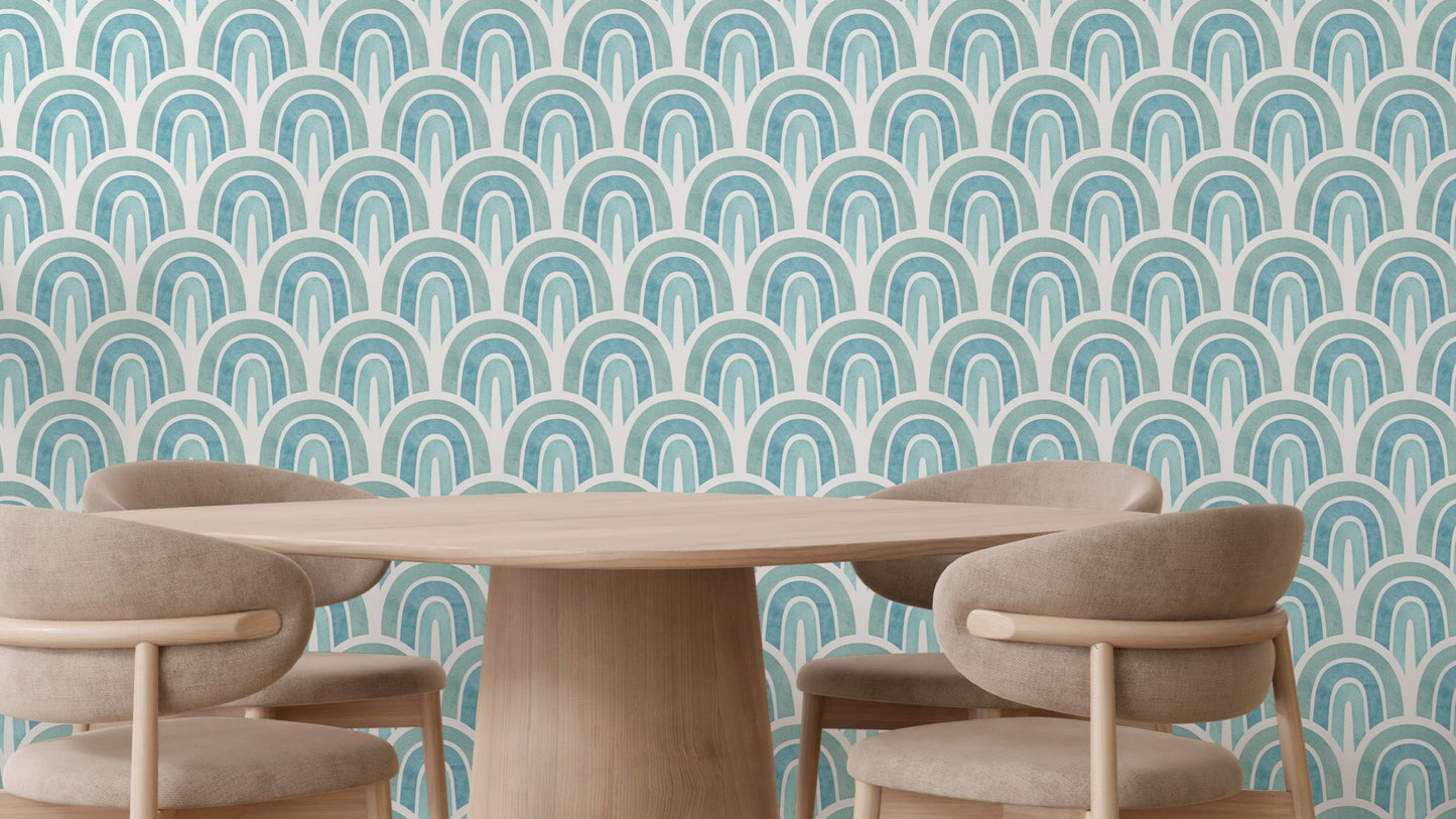 Blue rainbow pastel freehand wallpaper