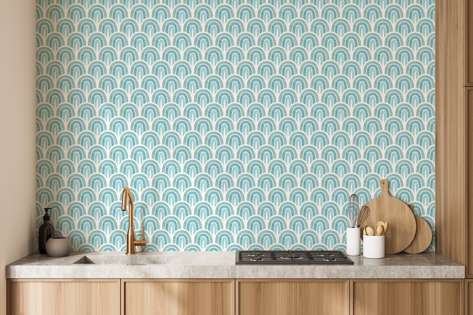 Blue Aesthetic Rainbow Wallpaper – Warm Pastel Freehand Design - Giffywalls
