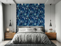 Elegant wallpaper featuring blue agate stone slices with natural patterns