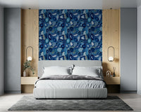 Nature-inspired wall art with cross-sections of deep blue agate gemstones