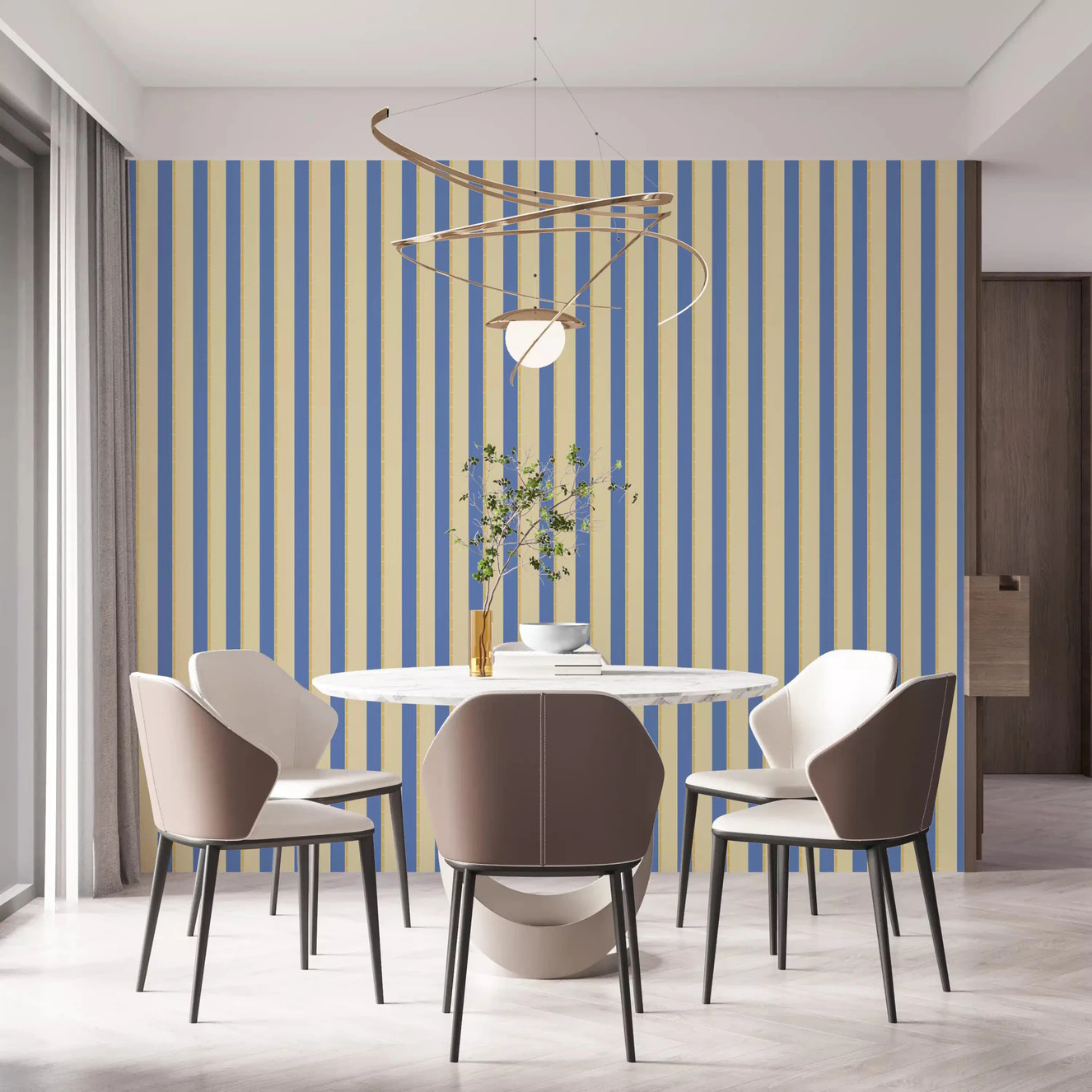 Blue and yellow Candy stripes Wallpaper with vibrant vertical color lines.
