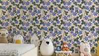 Blue anemone flowers on white wallpaper

