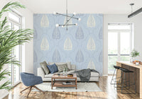 Tranquil blue scallop wall mural, Arbor Branch Harmony, refined interior feature.