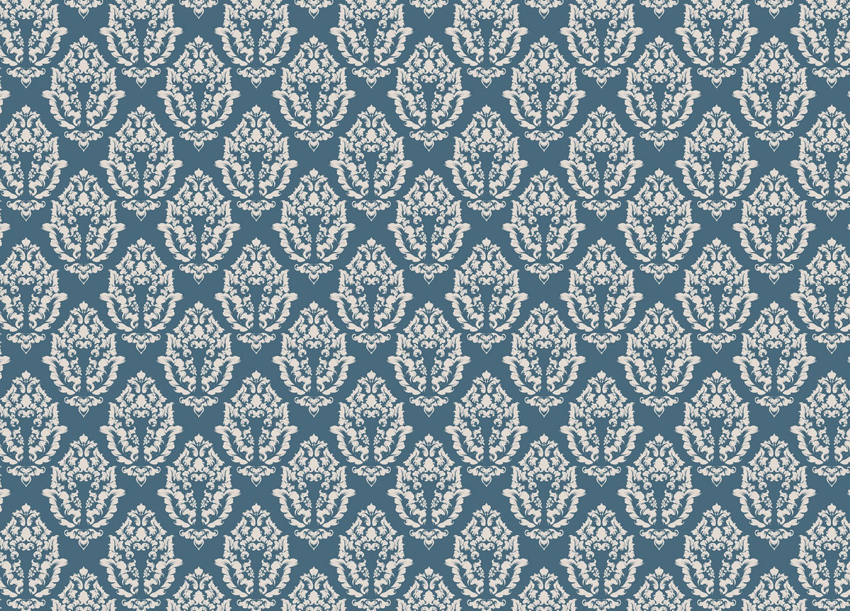 Blue Damask Wzór tapety Mural in your room — zoomed