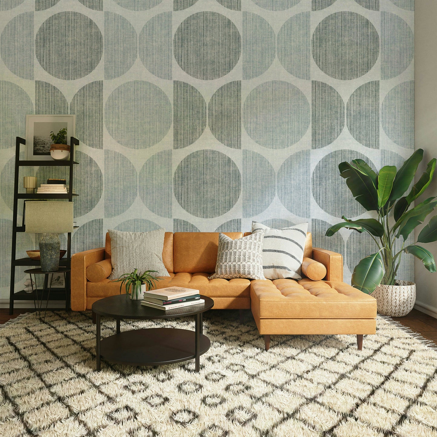 A calming Scandinavian design wallpaper mural that defines a space.


