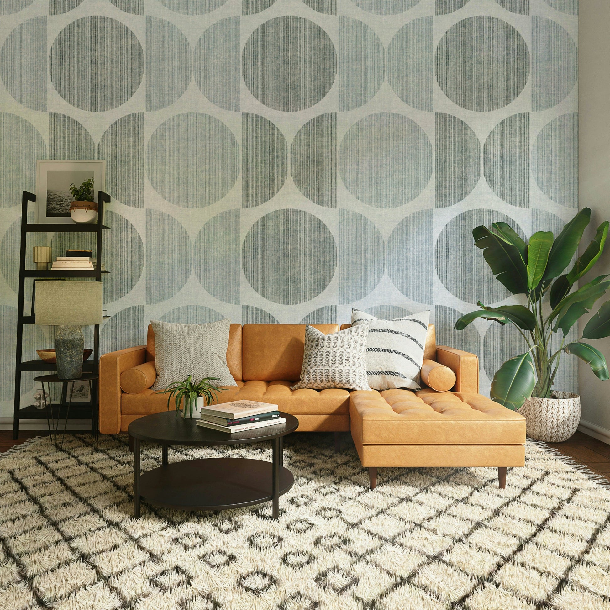 A calming Scandinavian design wallpaper mural that defines a space.

