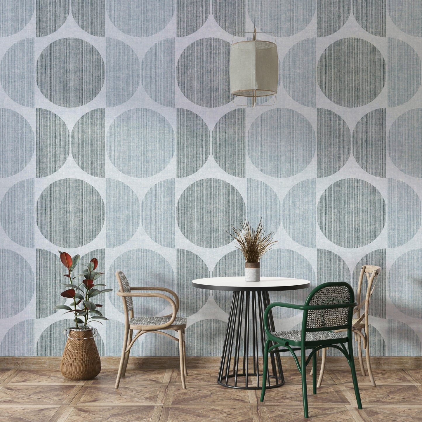 A beautiful modern geometric wall mural for a living room.

