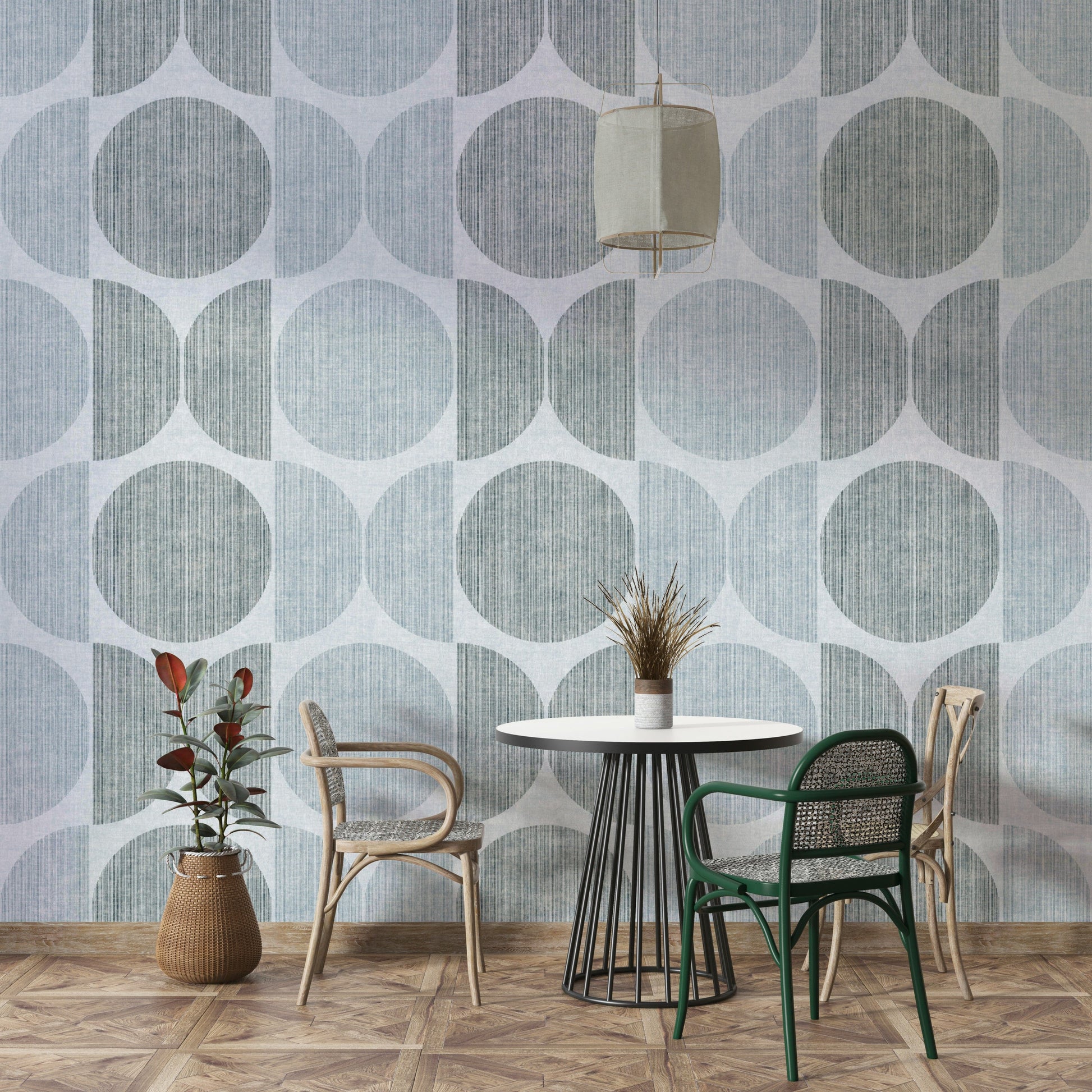 A beautiful modern geometric wall mural for a living room.

