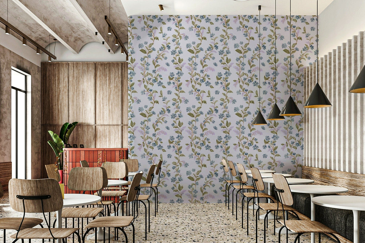 Delicate periwinkle petals Blue Blossom Trail wallpaper for walls cottagecore style