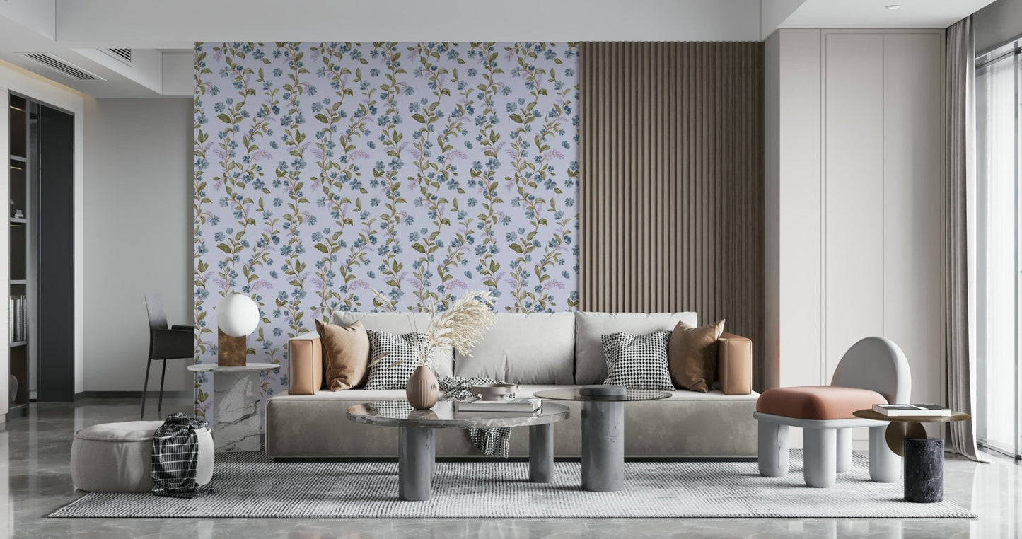 Blue Blossom Trail removable mural wallpaper shabby chic interior floral print