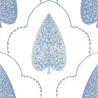 Scalloped Blue Botanic Arbor mural, repeating geometric frame.