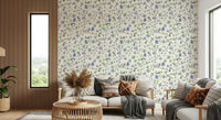 Blue Pastel Butterfly Garden Wallpaper in a cozy flat lounge with modern home décor.