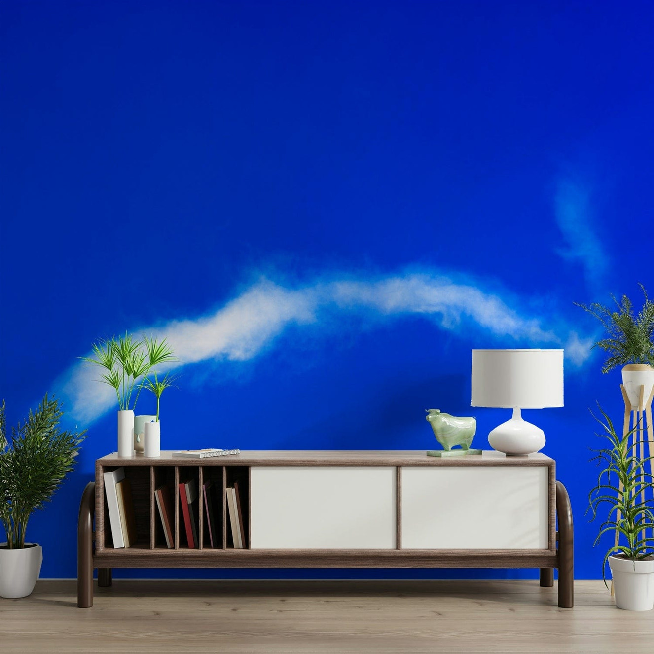 A serene white cloud wall mural for your decor.

