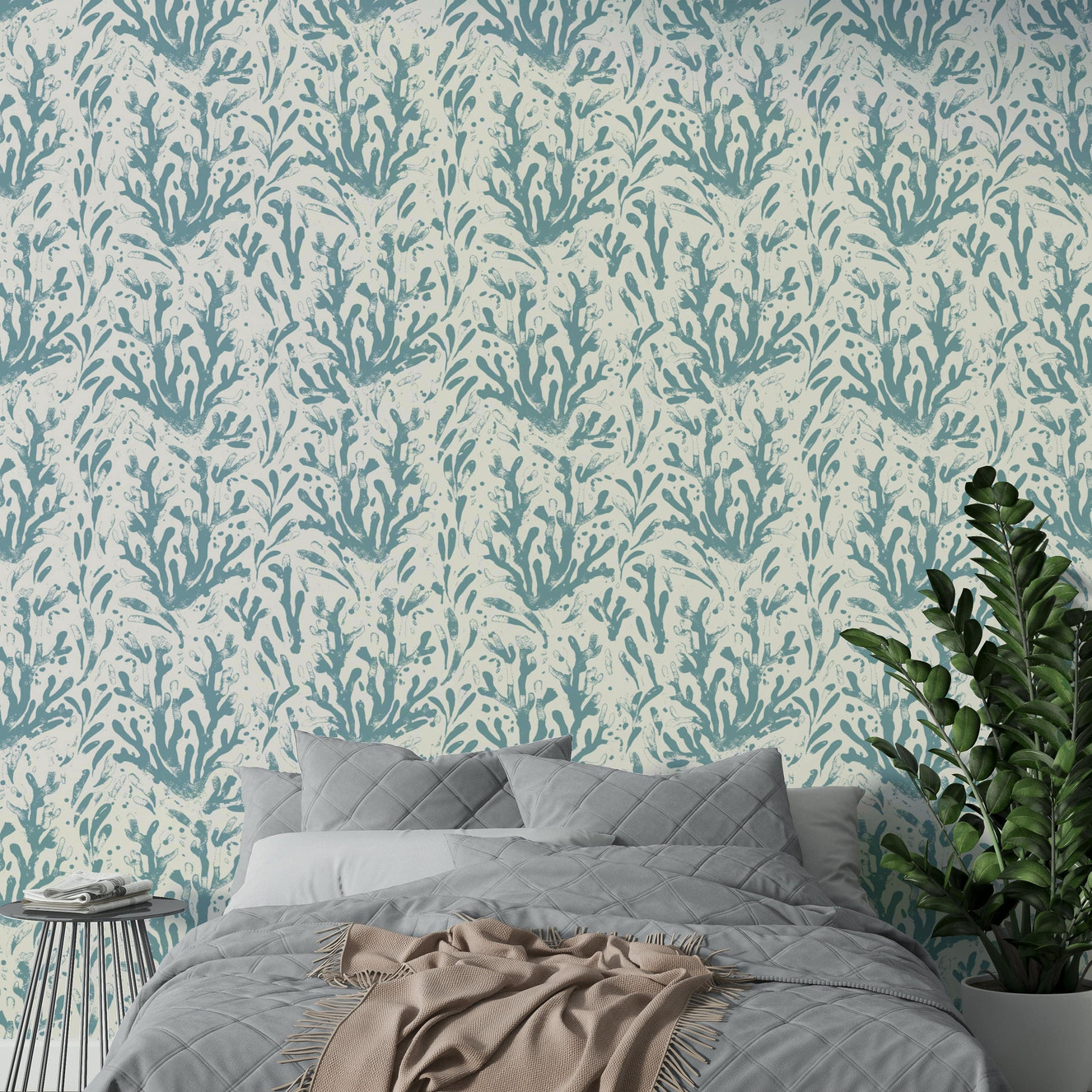 The colors are a blend of soft blues, greens, and yellows.
