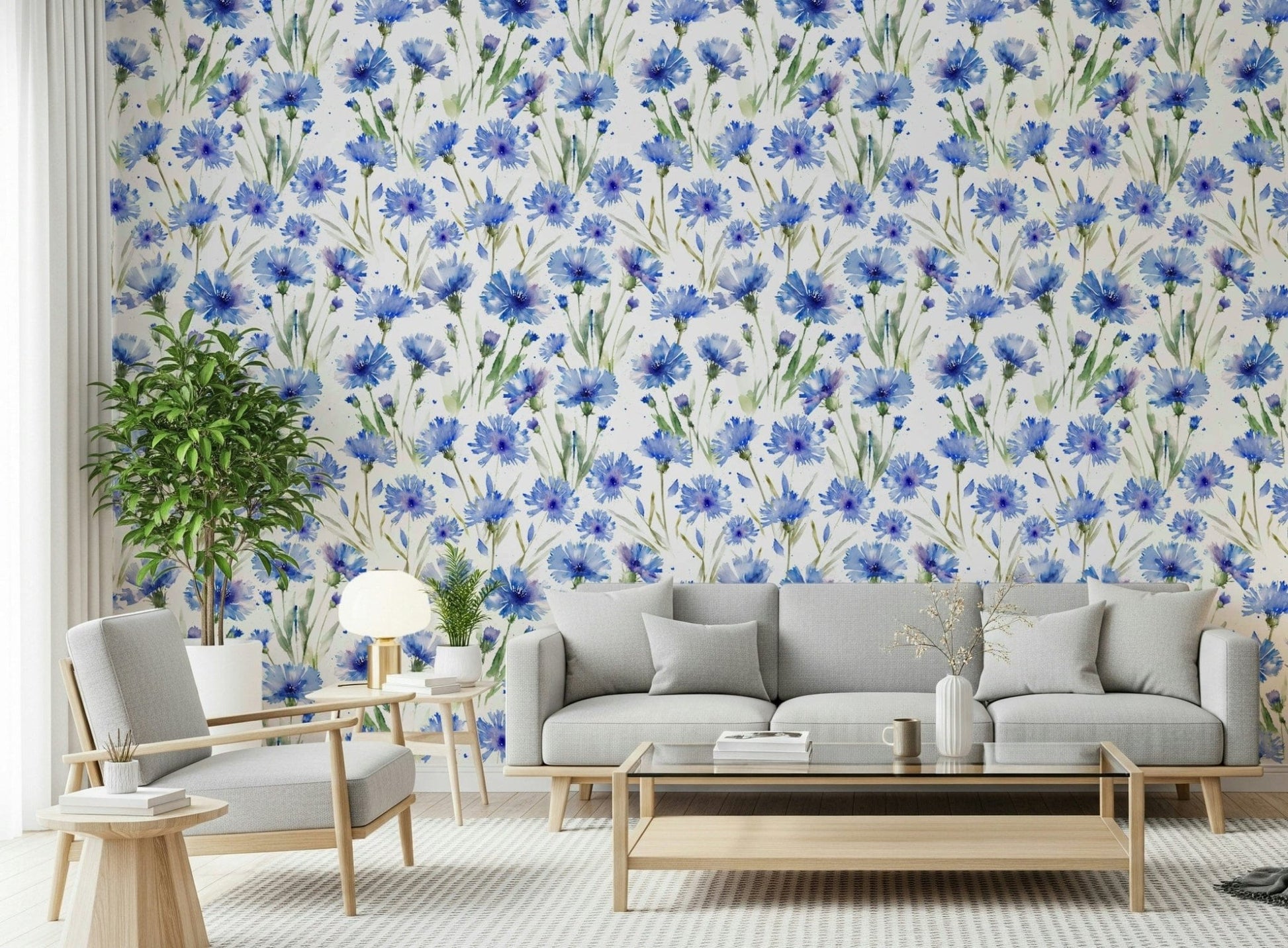 Living room Blue Cornflower Dream, cheerful summer flower appearance.