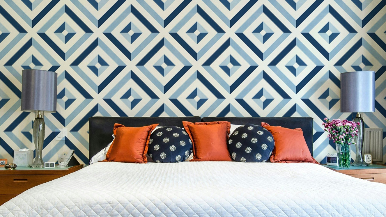 A wallpaper with a blue diamond pattern.

