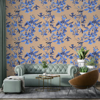 A beautiful modern art wall mural of delicate birds.

