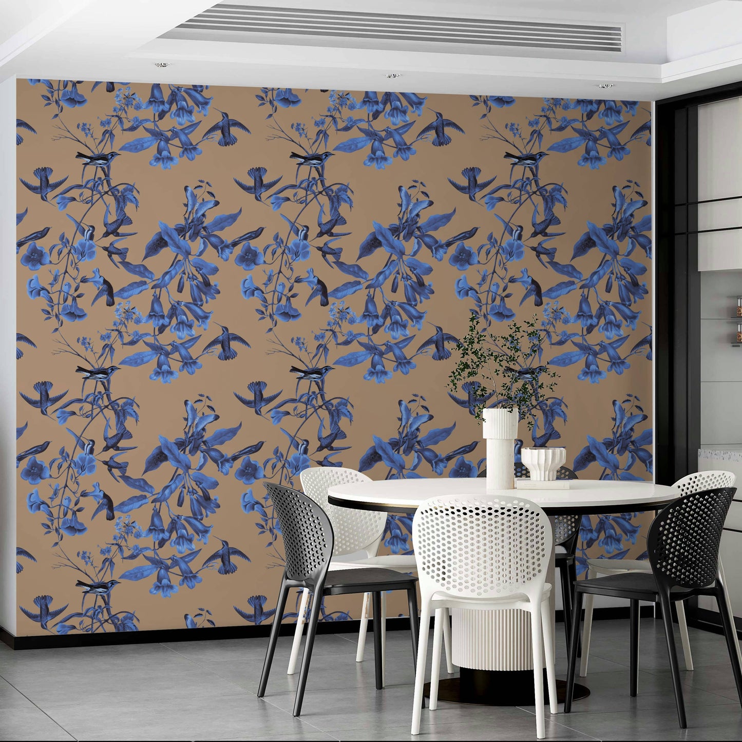 A serene bird and flower wall mural for your decor.

