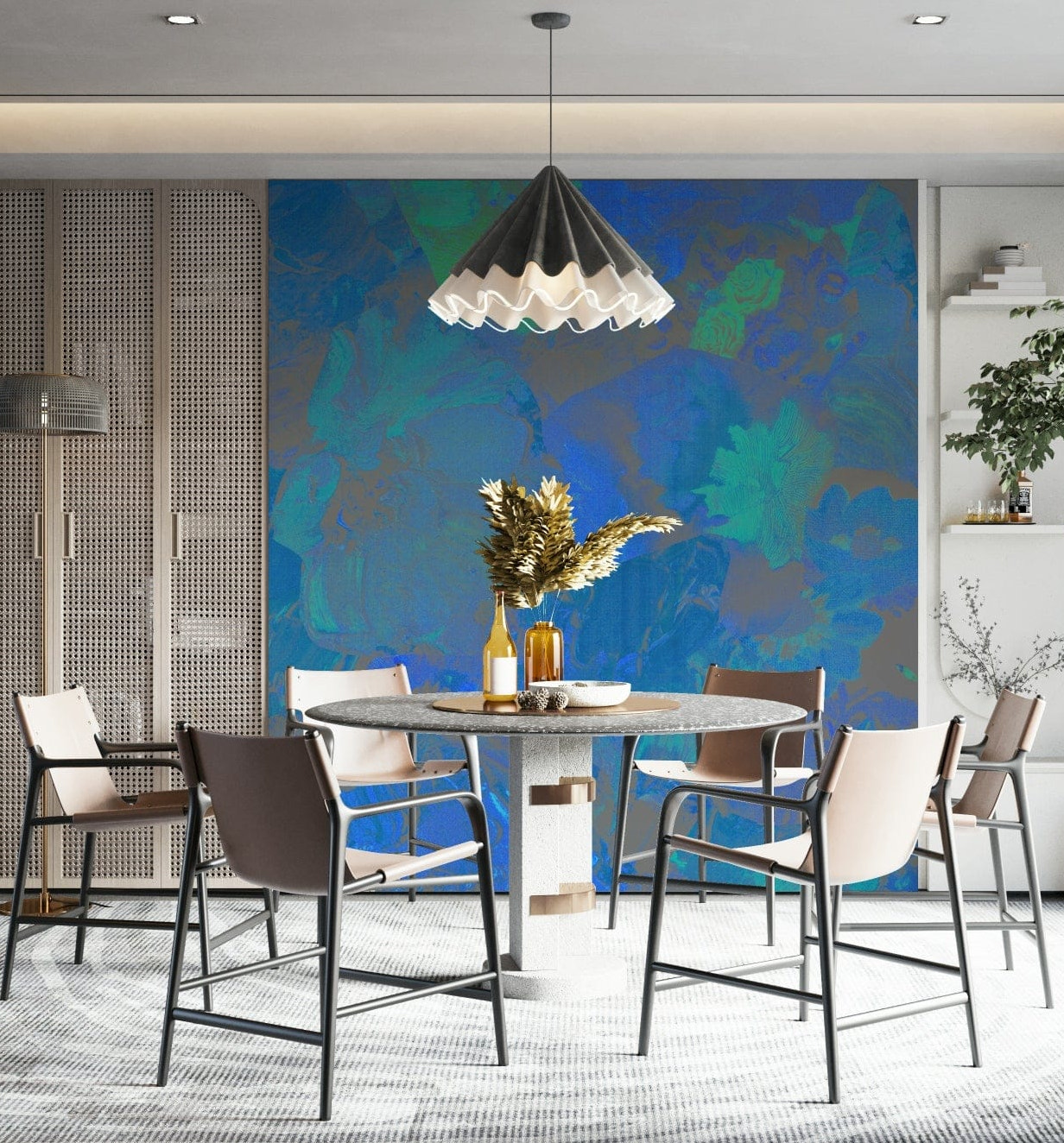 A beautiful modern art wall mural of delicate flowers.

