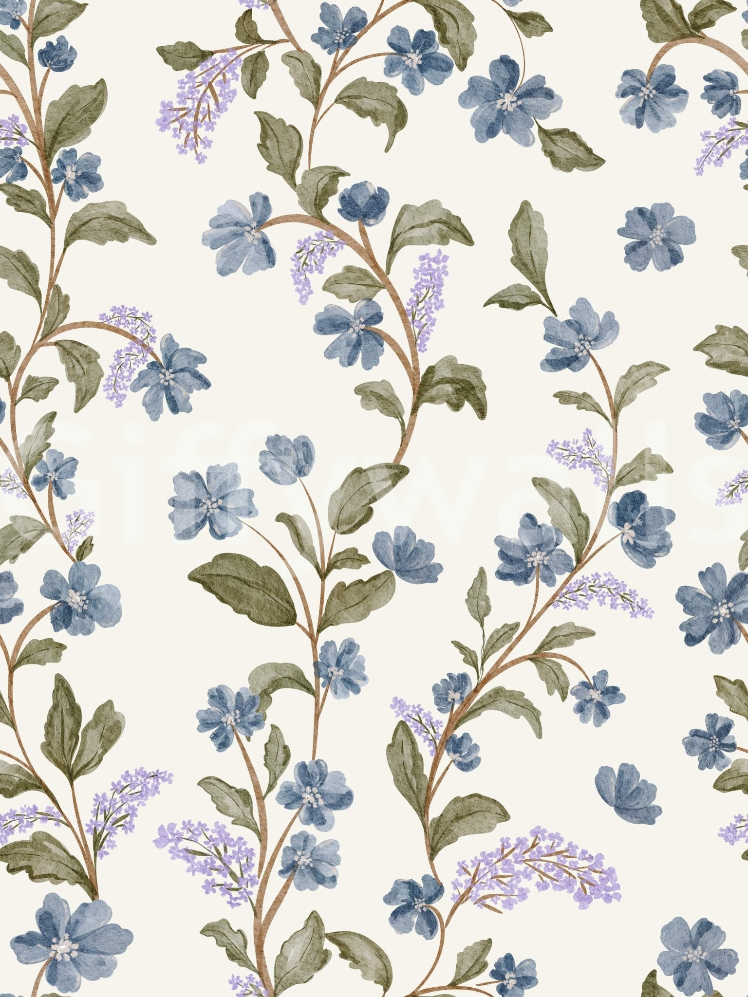 Blue Floral Vines self adhesive mural herbal drawing quiet atmosphere dining area