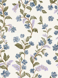 Blue Floral Vines self adhesive mural herbal drawing quiet atmosphere dining area