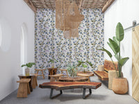 Hand painted bloom Blue Floral Vines wall covering rustic farmhouse interior style