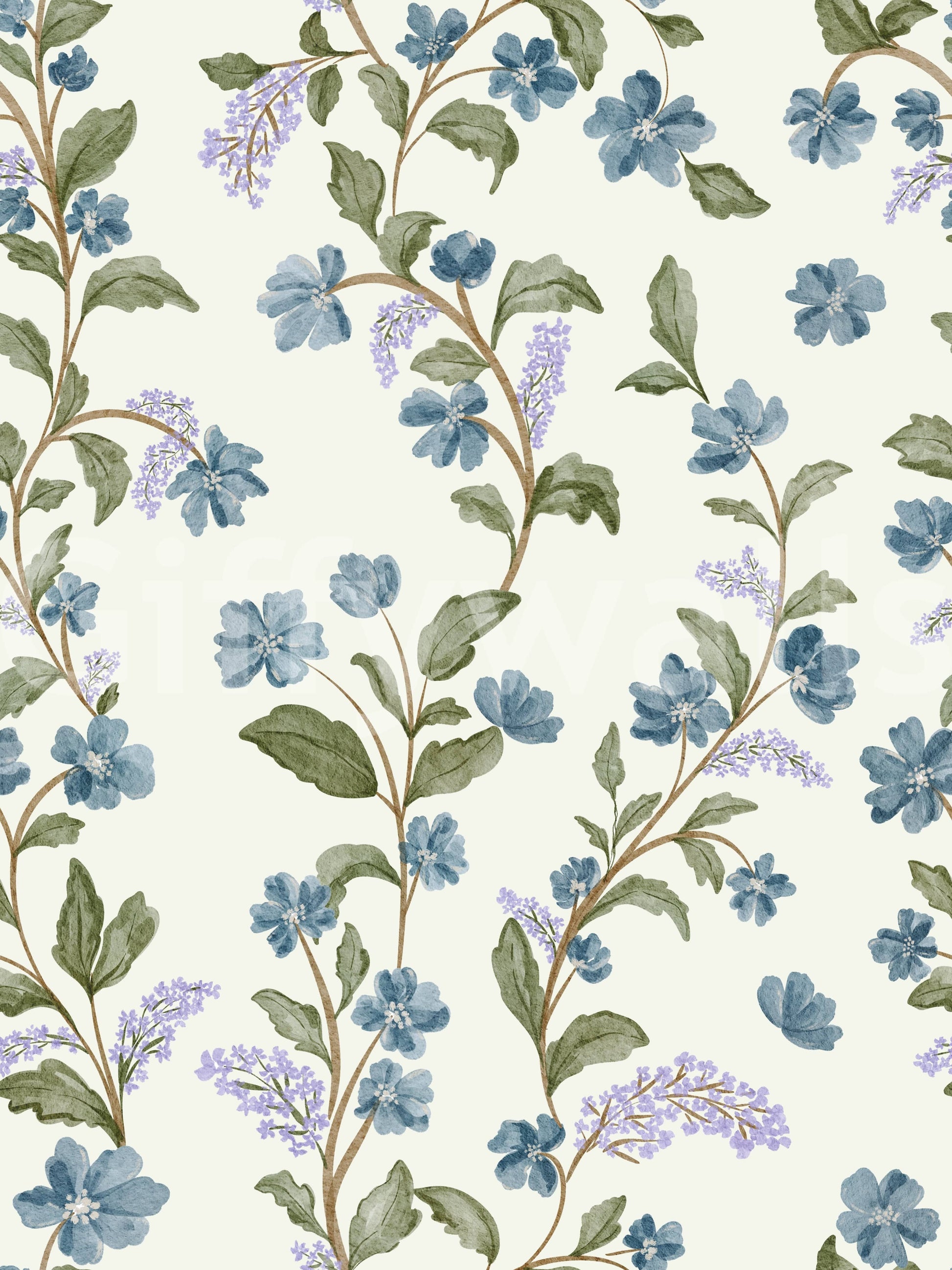 Dainty Azure Bloom Trail interior design element decorative blossom repeat.