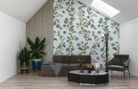 Modern Azure Bloom Trail wall décor graceful cascading bloom illustration.