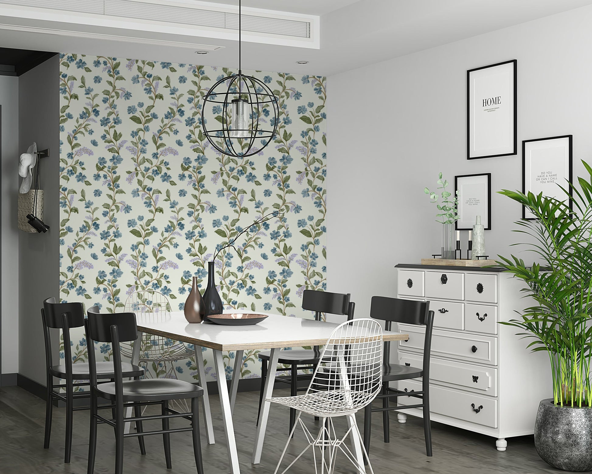 Exquisite Azure Bloom Trail botanical print paper decorative flower branch.