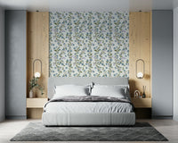 Peaceful Azure Bloom Trail adhesive mural nature inspired wall covering.
