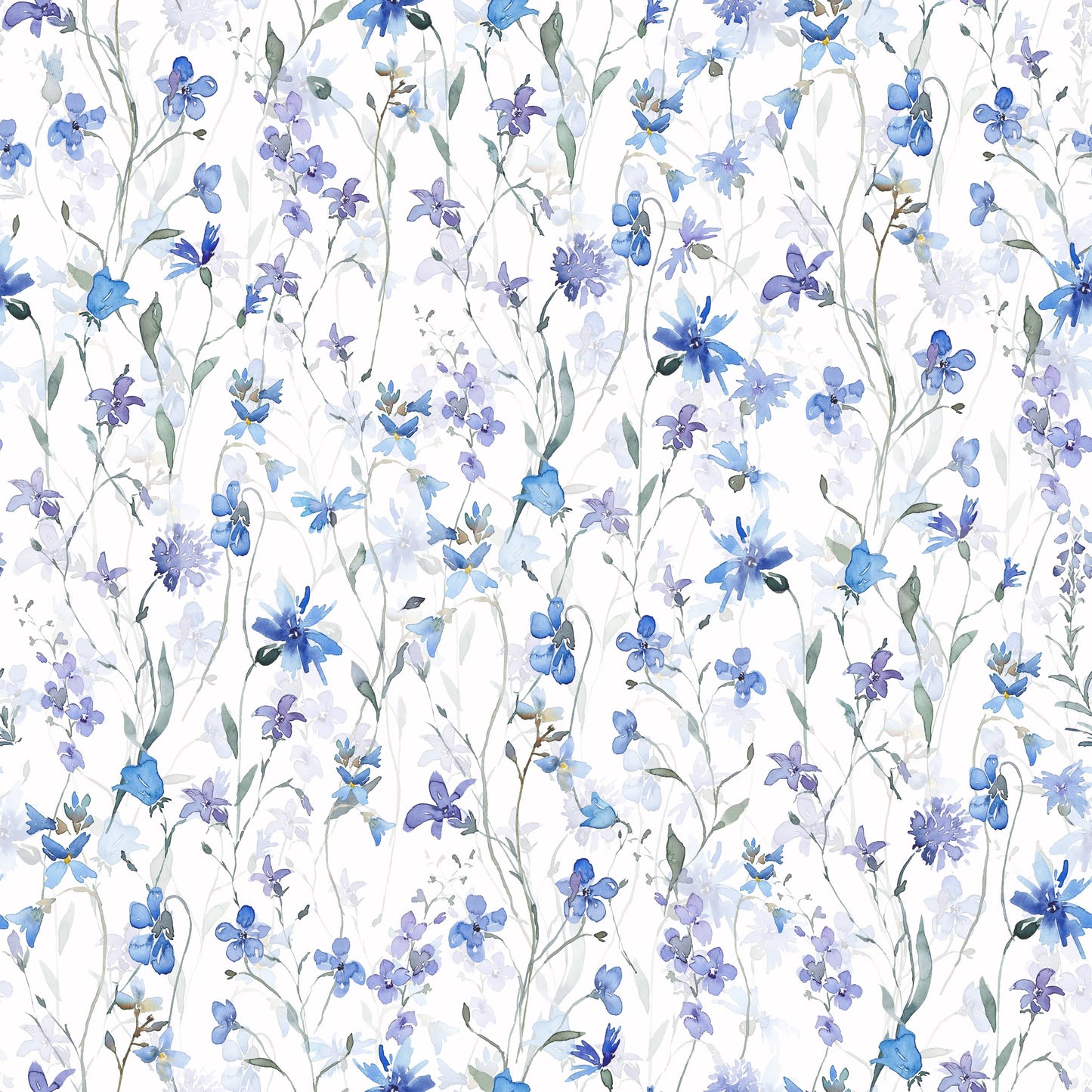 Elegant guest room featuring oversized blue floral prints in a sunlit space.