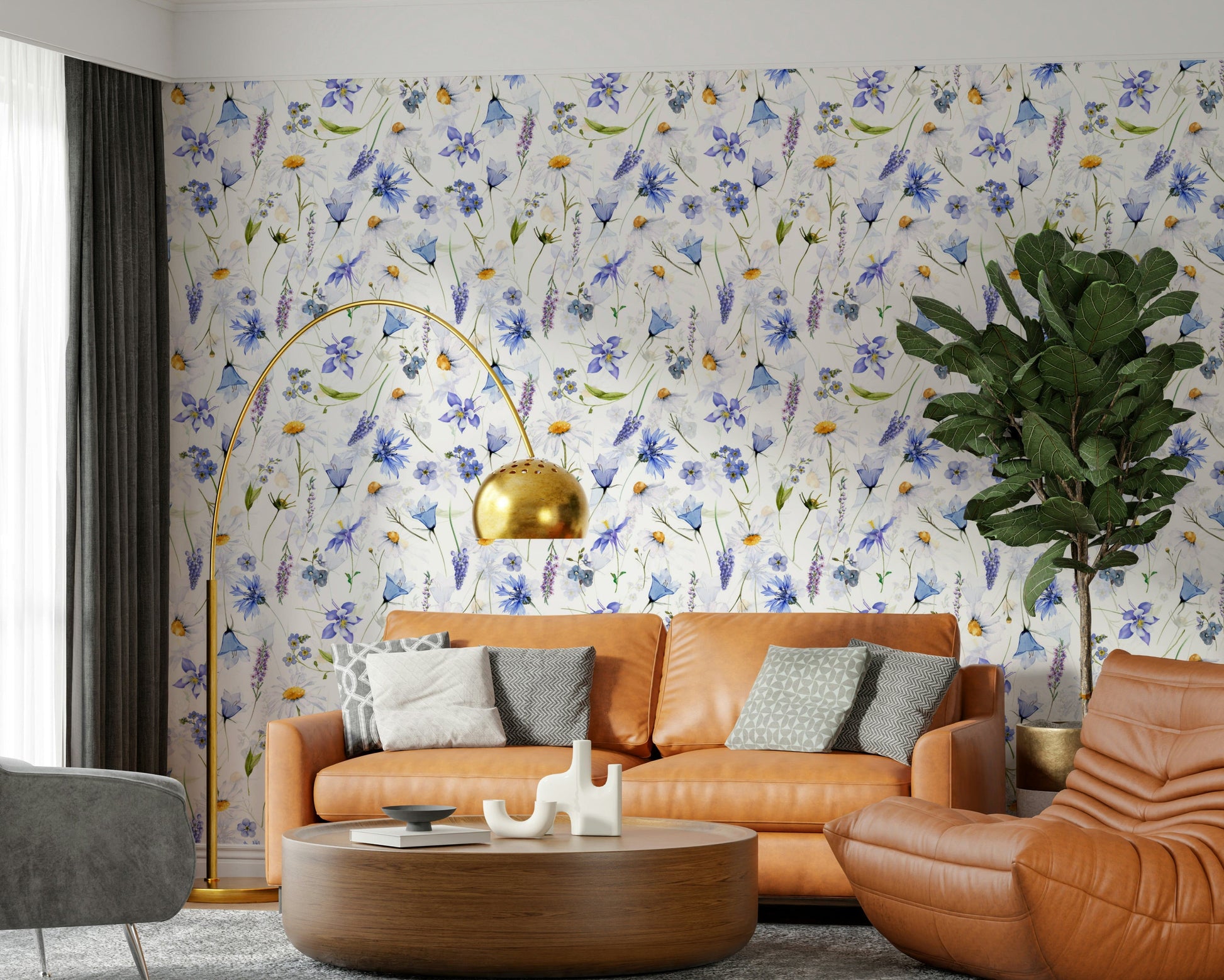 Blue Watercolor flower wallpaper for walls pattern