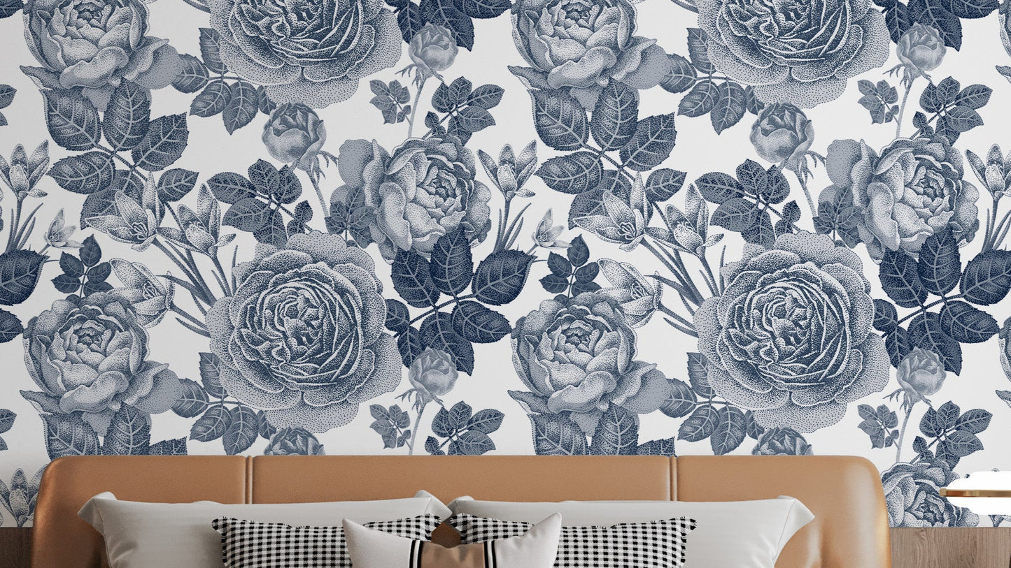 Elegant blue floral pattern wallpaper

