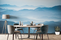 Blue Mountains Ombre Wallpaper Mural in a minimalist dining room.