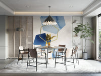 Sophisticated geometric wallpaper with blue and gold accents