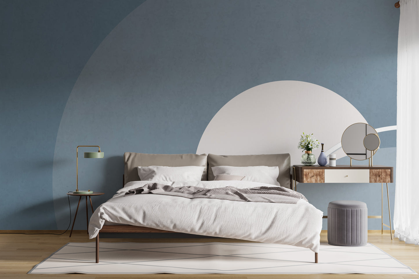 Blue & Gray Concentric Abstract Wallpaper Mural - Giffywalls