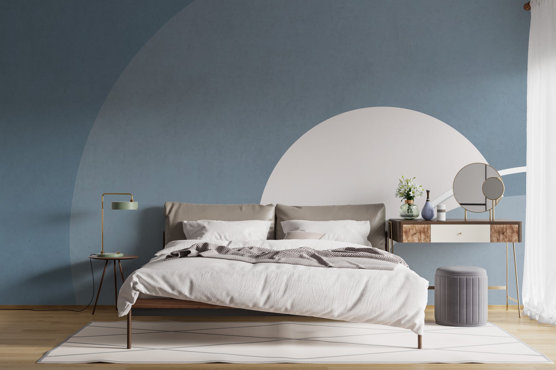 Blue & Gray Concentric Abstract Wallpaper Mural - Giffywalls
