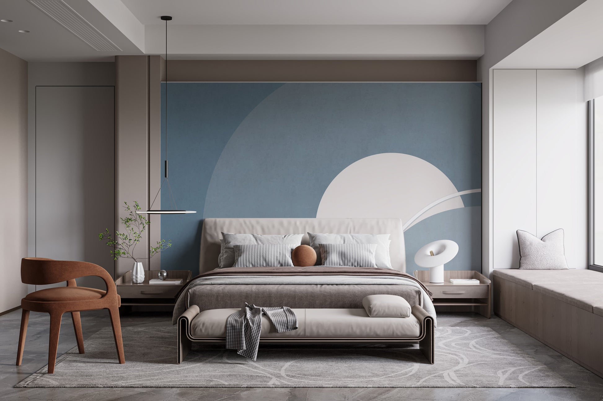 Blue & Gray Concentric Abstract Wallpaper Mural - Giffywalls