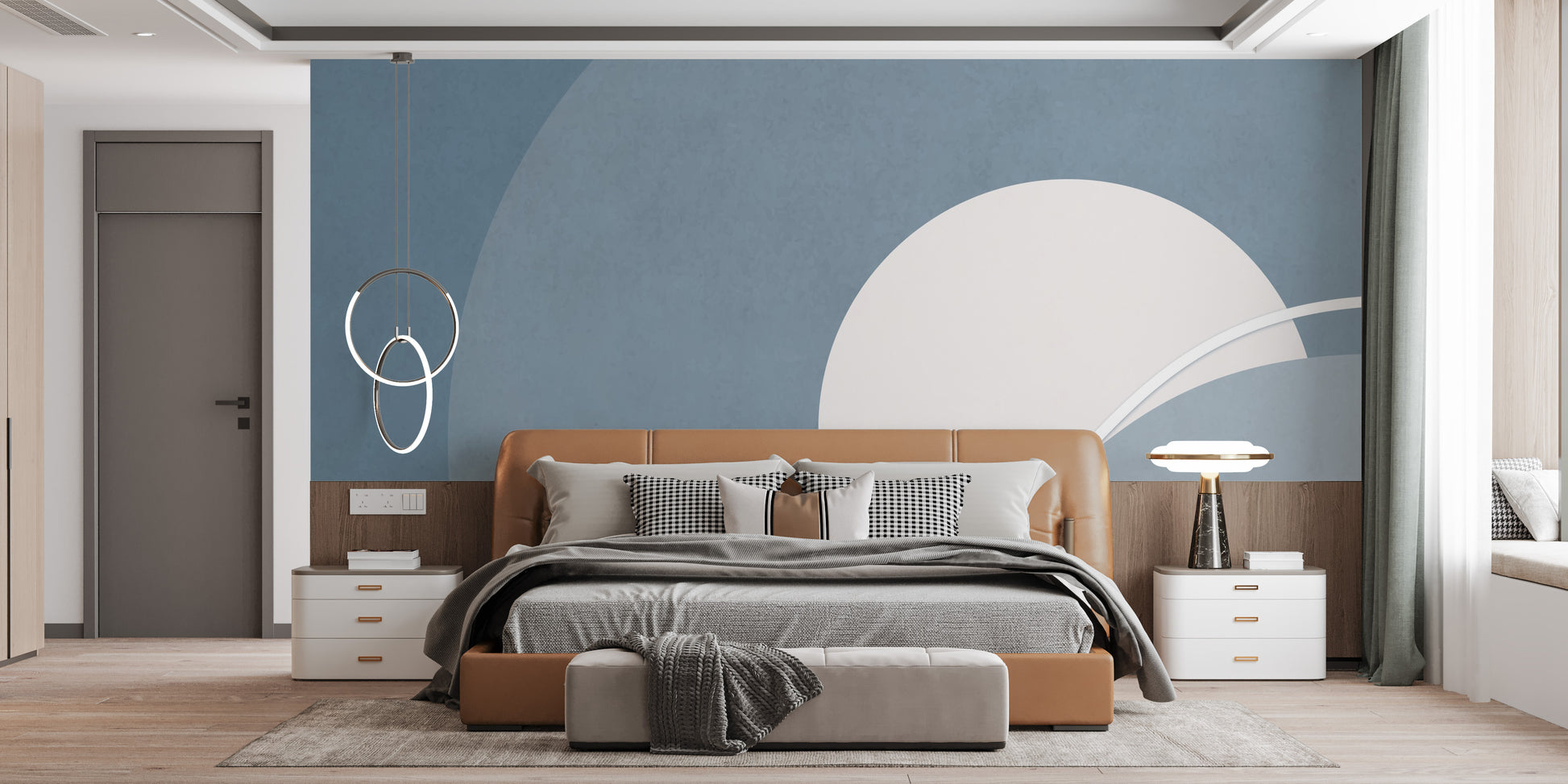 Blue & Gray Concentric Abstract Wallpaper Mural - Giffywalls