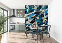 A peaceful abstract design mural on decorative wallpaper.

