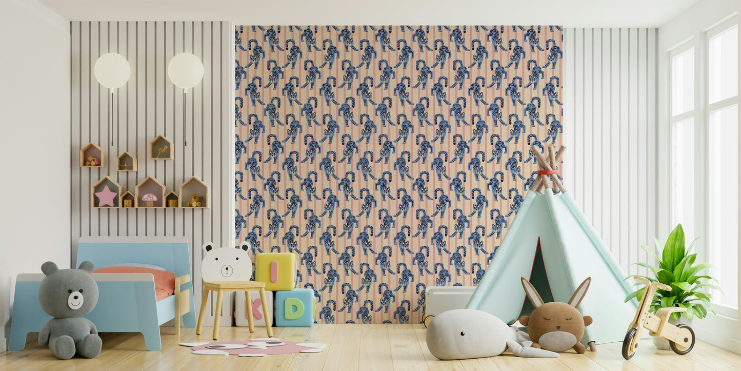 Blue and jewel jungle tiger wallpaper for adventurous spaces

