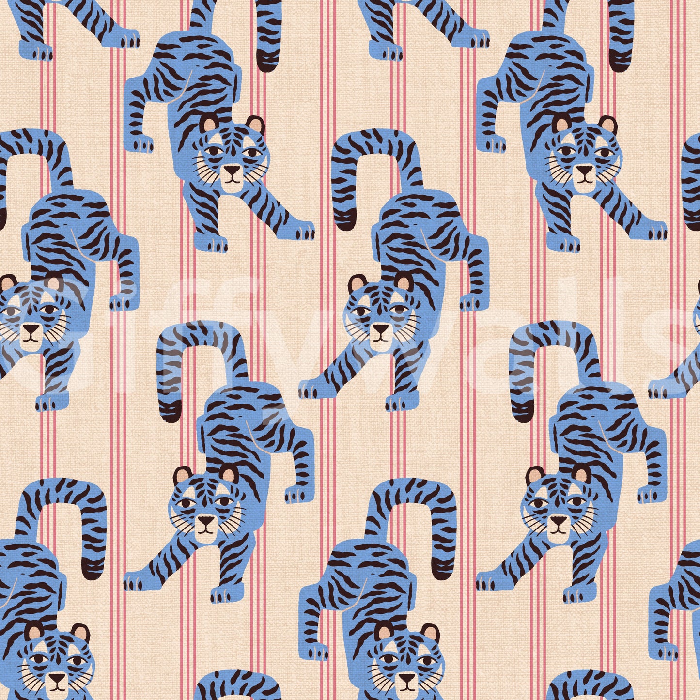 Blue Jumping Tiger Jewel Jungle Wallpaper⁠