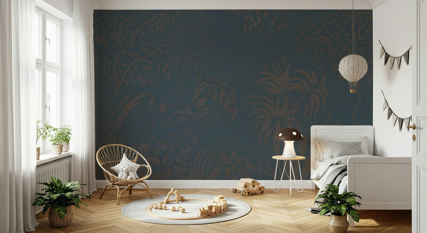 Dense jungle panorama Twilight Canopy mural decorative wall application.