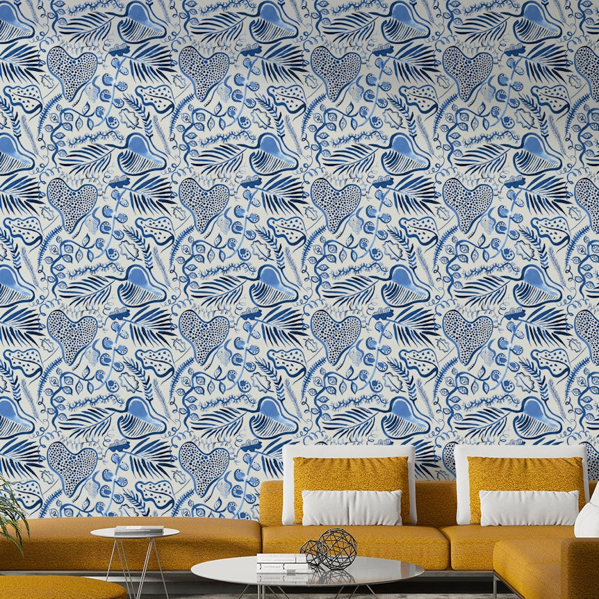 Blue jungle tropical leaves wallpaper design

