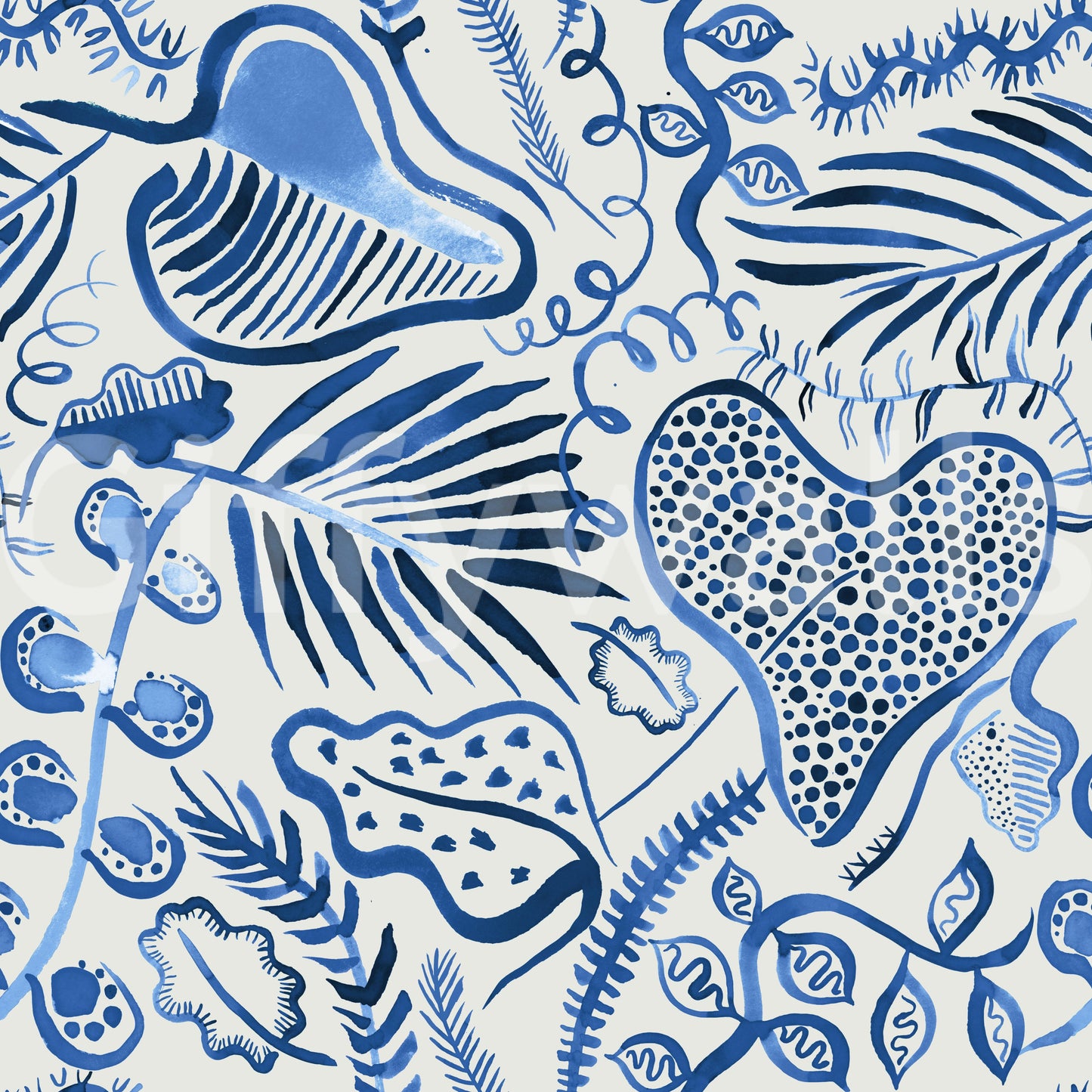 Stylish blue jungle wallpaper with tropical plants

