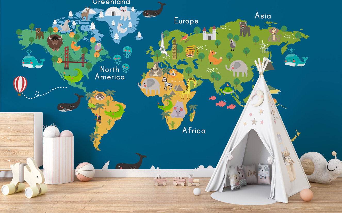 Carte du monde pour enfants mural peint mural