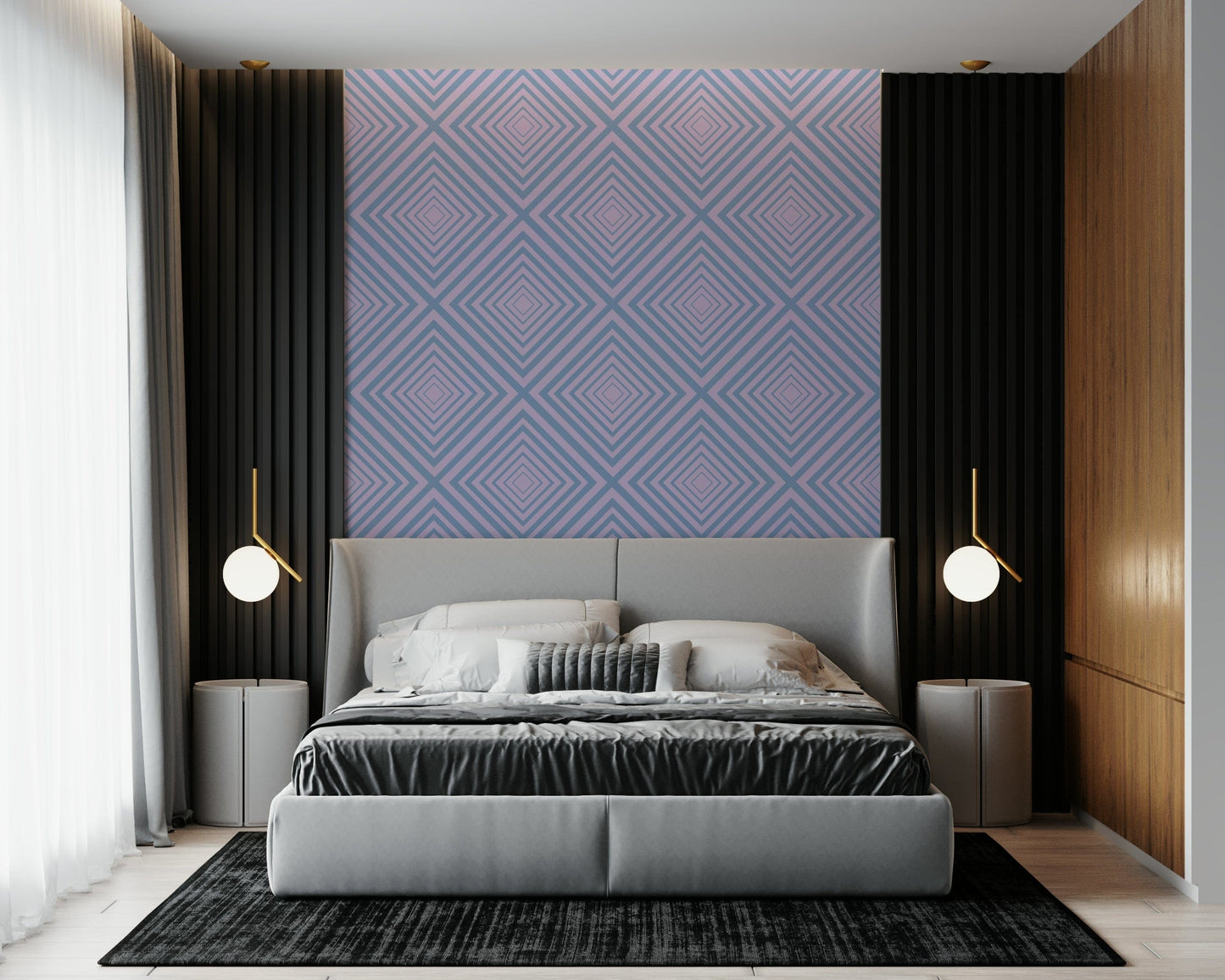 Abstract Linear Rhythm mural, striking intersecting line graphic.