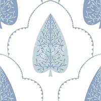 Scalloped Blue Botanic Arbor mural, repeating geometric frame.