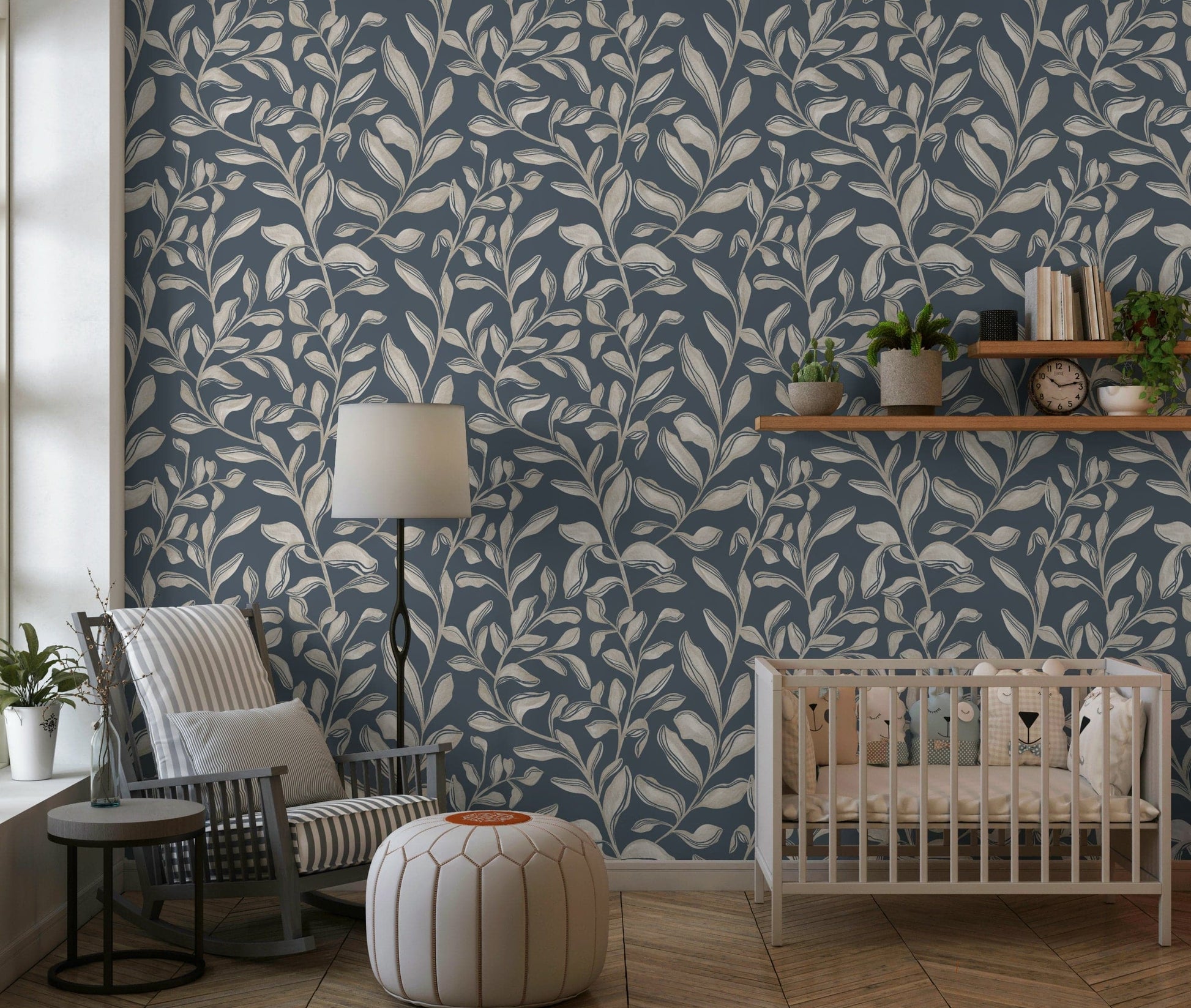 Delicate illustrative fronds Ethereal Leaves modern wallpaper mural.