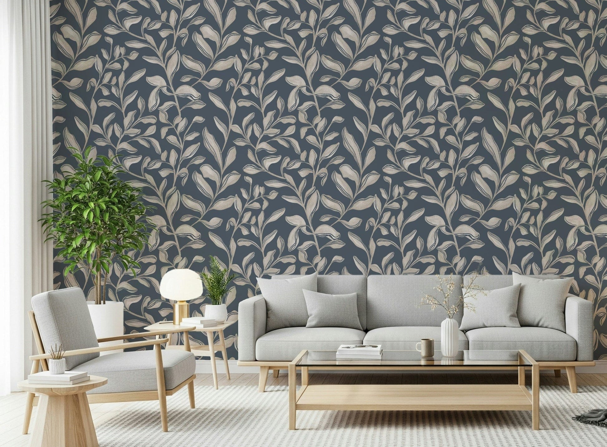 Ethereal Leaves charcoal slate background wallpaper for walls.